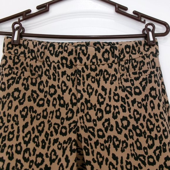 Banana Republic SLOAN Leopard Print Cropped Ankle Pants Stretch Black Tan Sz 2 - Picture 2 of 8